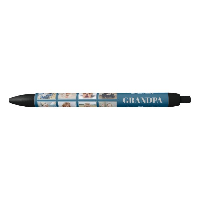 Modern Personalized Grandpa We Love You 8-Photos Black Ink Pen (Front)