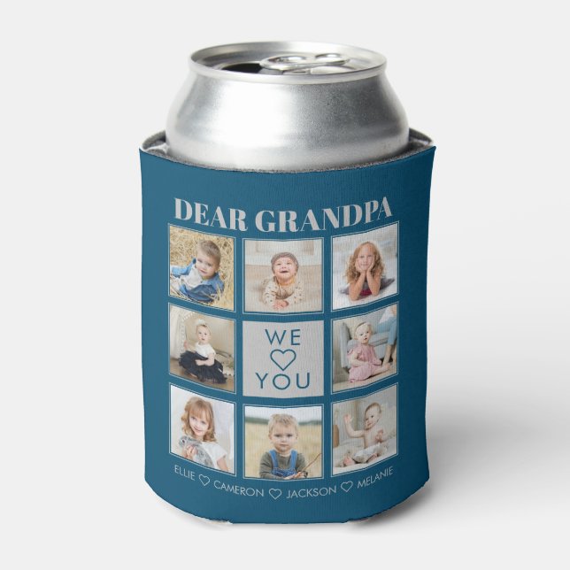 Modern Personalized Grandpa We Love You 8-Photos Can Cooler (Can Front)