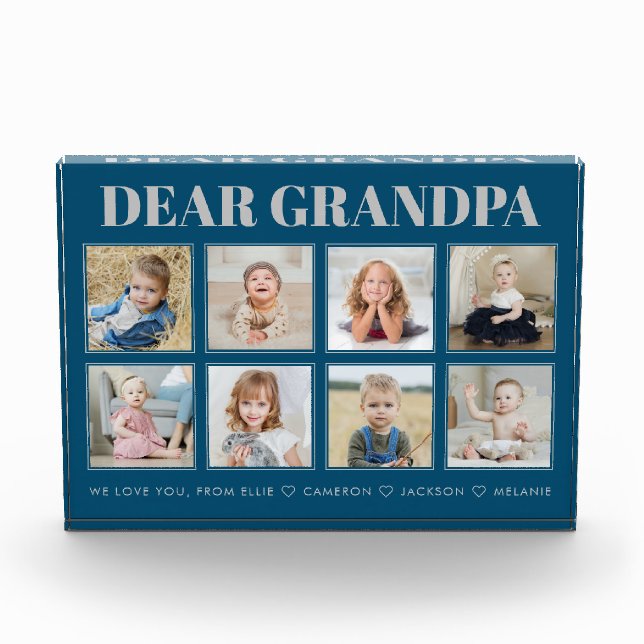 Modern Personalized Grandpa We Love You 8-Photos Photo Block (Front)