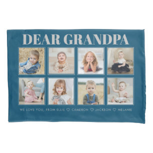 Modern Personalized Grandpa We Love You 8-Photos Pillowcase
