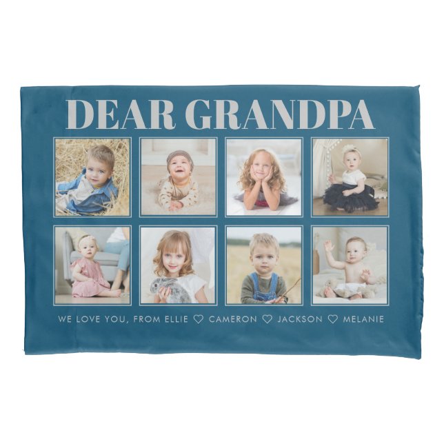 Modern Personalized Grandpa We Love You 8-Photos Pillowcase (Front)