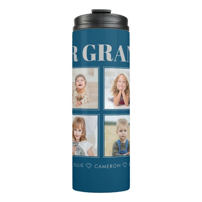 Modern Personalized Grandpa We Love You 8-Photos Thermal Tumbler (Front)