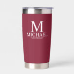 Modern Personalized Groomsman Insulated Tumbler<br><div class="desc">Modern Personalized Groomsman Gifts
featuring personalized monogram,  groomsman's name and title in white classic serif font style on burgundy red background.

Also perfect for Best Man,  Father of the Bride and more.</div>