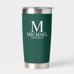 Modern Personalized Groomsman Insulated Tumbler<br><div class="desc">Modern Personalized Groomsman Gifts
featuring personalized monogram,  groomsman's name and title in white classic serif font style on emerald green background.

Also perfect for Best Man,  Father of the Bride and more.</div>