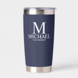 Modern Personalized Groomsman Insulated Tumbler<br><div class="desc">Modern Personalized Groomsman Gifts
featuring personalized monogram,  groomsman's name and title in white classic serif font style on navy blue background.

Also perfect for Best Man,  Father of the Bride and more.</div>