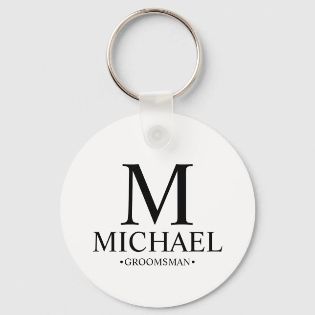 Modern Personalized Groomsman Name and Monogram Keychain (Front)