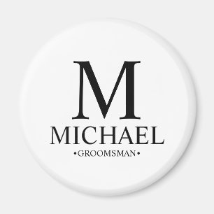 Modern Personalized Groomsman Name and Monogram Magnet