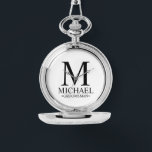 Modern Personalized Groomsman Name and Monogram Watch<br><div class="desc">Modern Black and White Personalized Groomsman Gifts
featuring personalized monogram,  groomsman's name and title in black classic serif font style on white background.

Also perfect for Best Man,  Father of the Bride and more.</div>