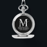 Modern Personalized Groomsman Name and Monogram Watch<br><div class="desc">Modern Black and White Personalized Groomsman Gifts
featuring personalized monogram,  groomsman's name and title in white classic serif font style on black background.

Also perfect for Best Man,  Father of the Bride and more.</div>