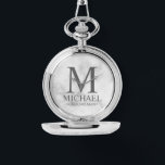 Modern Personalized Groomsman Name and Monogram Watch<br><div class="desc">Modern Personalized Groomsman Gifts featuring personalized monogram, groomsman's name and title in grey classic serif font style on white marble background. Also perfect for Best Man, Father of the Bride and more. Please note: The marble details are simulated in the artwork. No actual marble will be used in the making...</div>