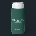 Modern Personalized Groomsman Seltzer Can Cooler<br><div class="desc">Modern Personalized Groomsman Gifts
featuring personalized groomsman's name,  title and wedding date in white classic serif font style on emerald green background.

Also perfect for Best Man,  Father of the Bride and more.</div>