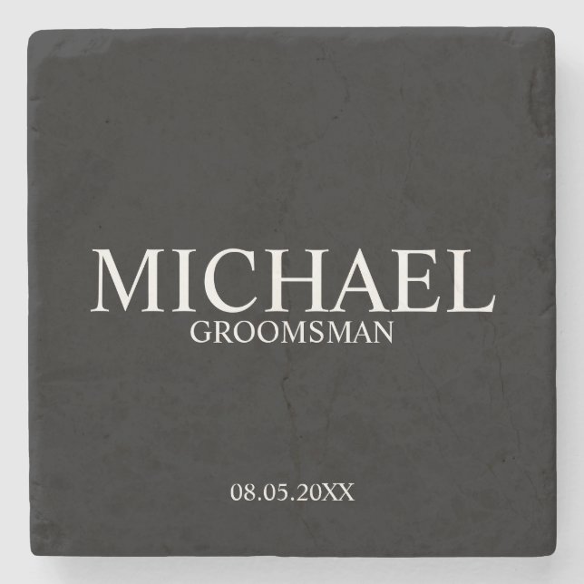 Modern Personalized Groomsman Stone Coaster (Front)