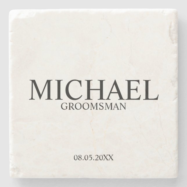 Modern Personalized Groomsman Stone Coaster (Front)