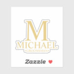 Modern Personalized Groomsman's Monogram and Name<br><div class="desc">Add a personal touch to your wedding with personalized custom-cut sticker. featuring personalized monogram, groomsman's name and title in gold classic serif font style. Also perfect for Best Man, Father of the Bride and more. Please Note: The foil details are simulated in the artwork. No actual foil will be used...</div>