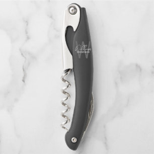 Modern Personalized Groomsman's Monogram and Name Corkscrew