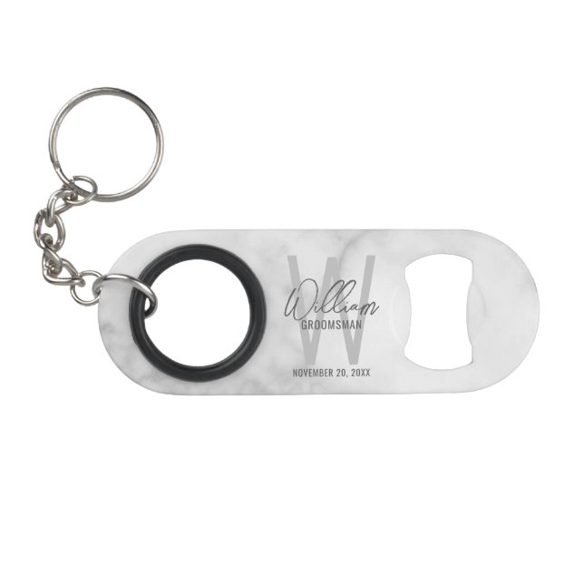 Modern Personalized Groomsman's Monogram and Name Keychain Bottle Opener (Front (Horizontal))