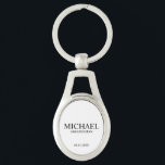 Modern Personalized Groomsman's Name and Monogram Keychain<br><div class="desc">Modern Personalized Groomsman Gifts
featuring personalized groomsman's name,  title and wedding date in black classic serif font style on white background.

Also perfect for Best Man,  Father of the Bride and more.</div>