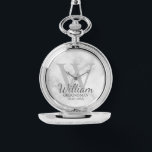 Modern Personalized Groomsman's Name and Monogram Watch<br><div class="desc">Modern Personalized Groomsman Gifts This design features personalized groomsman's name in grey classic script font style with wedding details in grey classic serif font style and monogram in light grey classic serif font style as background, on white marble background. Also perfect for Best Man, Father of the Bride and more....</div>