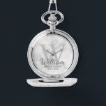 Modern Personalized Groomsman's Name and Monogram Watch<br><div class="desc">Modern Personalized Groomsman Gifts This design features personalized groomsman's name in grey classic script font style with wedding details in grey classic serif font style and monogram in light grey classic serif font style as background, on white marble background. Also perfect for Best Man, Father of the Bride and more....</div>