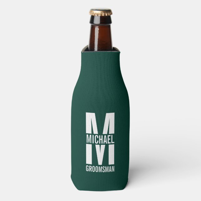 Modern Personalized Groomsmen Monogram and Name Bottle Cooler (Bottle Front)