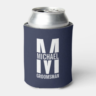 Modern Personalized Groomsmen Monogram and Name Can Cooler
