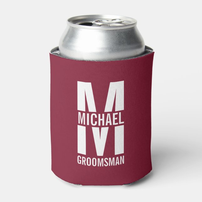 Modern Personalized Groomsmen Monogram and Name Can Cooler (Can Front)