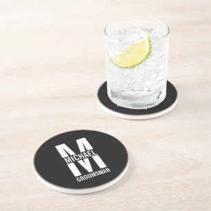 Modern Personalized Groomsmen Monogram and Name Coaster