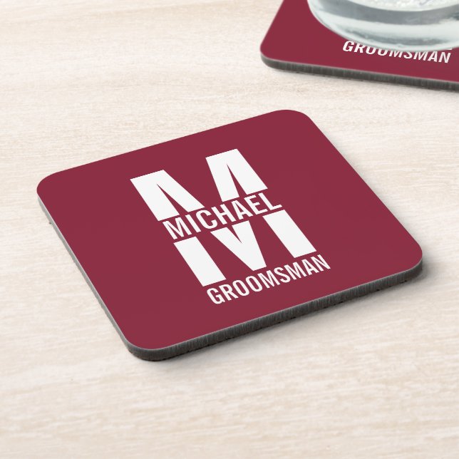 Modern Personalized Groomsmen Monogram and Name Coaster (Left Side)