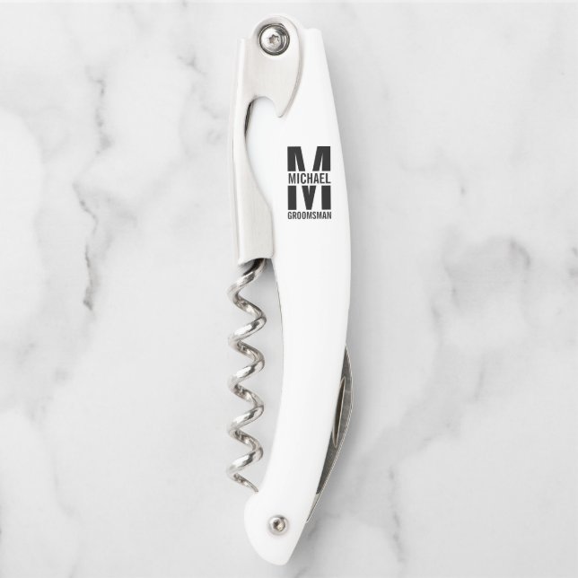 Modern Personalized Groomsmen Monogram and Name Corkscrew (Front)