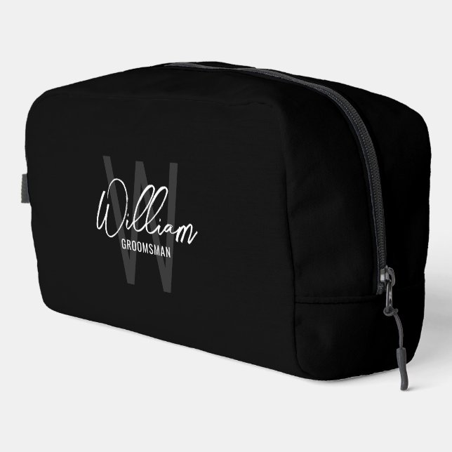 Modern Personalized Groomsmen Monogram and Name Dopp Kit (Right Corner)