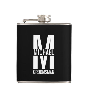 Modern Personalized Groomsmen Monogram and Name Hip Flask