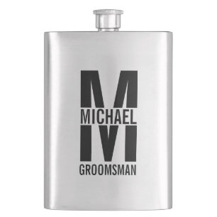 Modern Personalized Groomsmen Monogram and Name Hip Flask