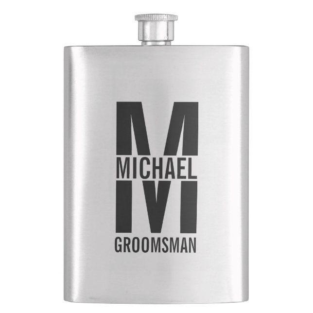 Modern Personalized Groomsmen Monogram and Name Hip Flask (Front)