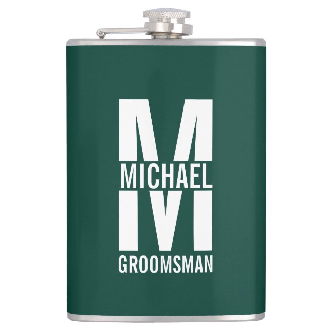 Modern Personalized Groomsmen Monogram and Name Hip Flask (Front)