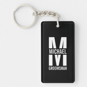 Modern Personalized Groomsmen Monogram and Name Keychain