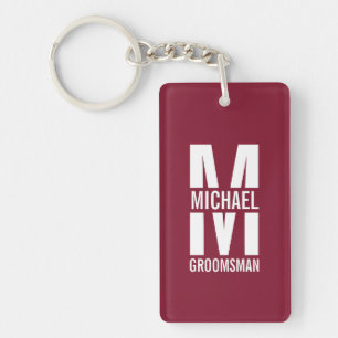 Modern Personalized Groomsmen Monogram and Name Keychain