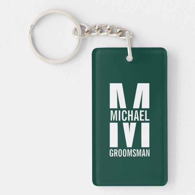 Modern Personalized Groomsmen Monogram and Name Keychain (Front)