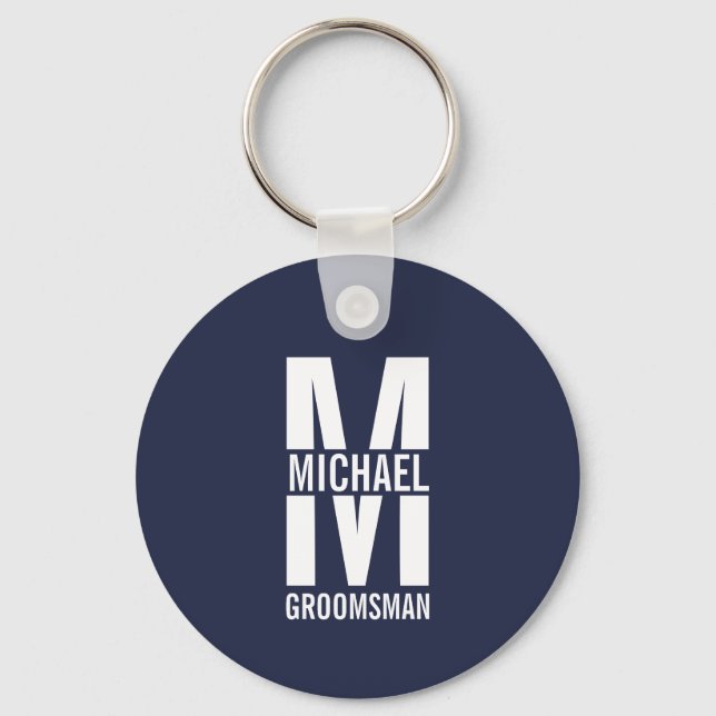 Modern Personalized Groomsmen Monogram and Name Keychain (Front)