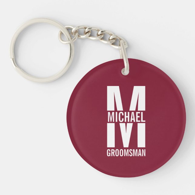 Modern Personalized Groomsmen Monogram and Name Keychain (Front)