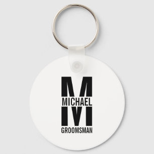 Modern Personalized Groomsmen Monogram and Name Keychain