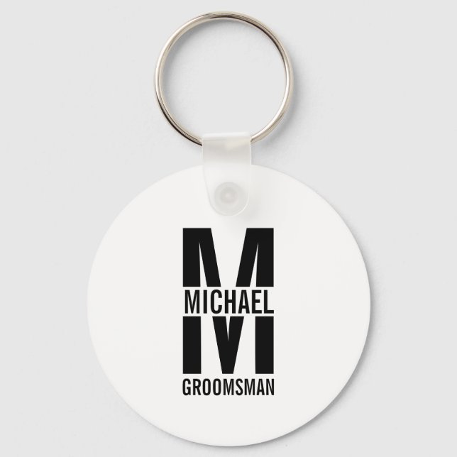 Modern Personalized Groomsmen Monogram and Name Keychain (Front)