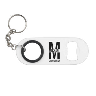 Modern Personalized Groomsmen Monogram and Name Keychain Bottle Opener