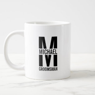 Modern Personalized Groomsmen Monogram and Name Large Coffee Mug