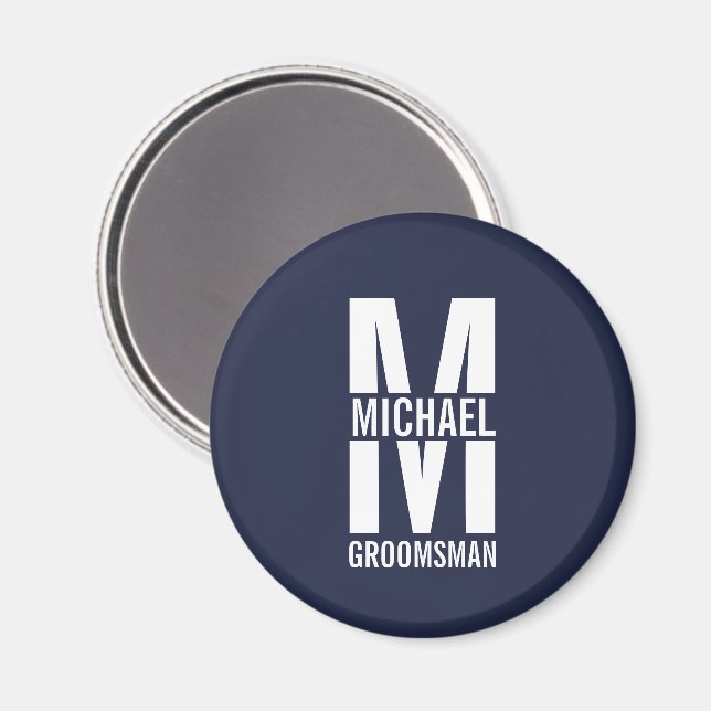 Modern Personalized Groomsmen Monogram and Name Magnet (Front/Back)