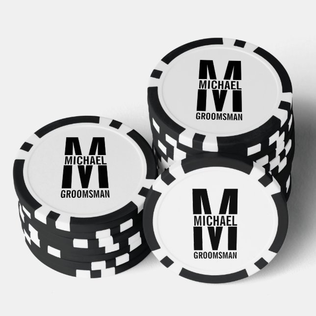 Modern Personalized Groomsmen Monogram and Name Poker Chips (Stack)