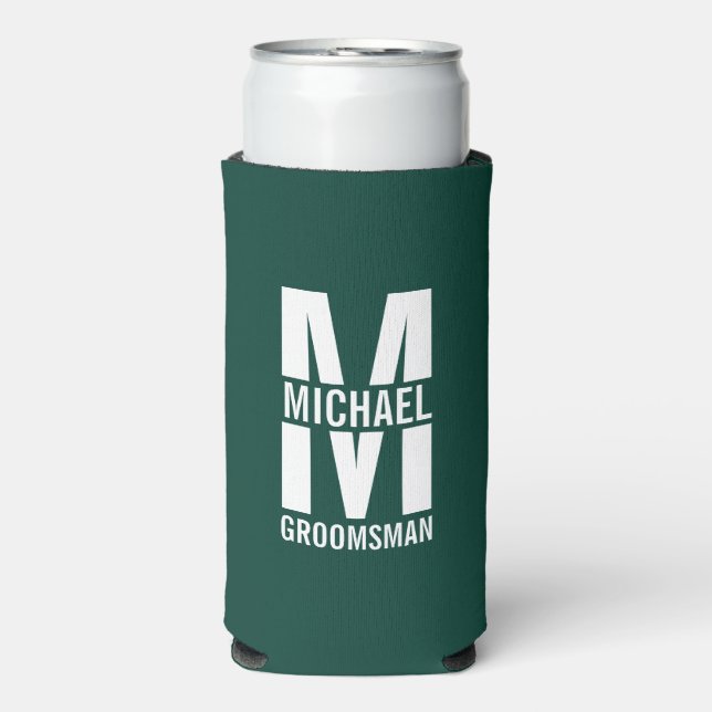 Modern Personalized Groomsmen Monogram and Name Seltzer Can Cooler (Seltzer Front)