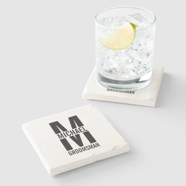 Modern Personalized Groomsmen Monogram and Name Stone Coaster (Side)