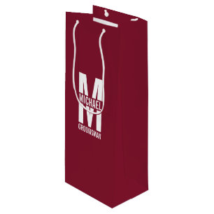 Modern Personalized Groomsmen Monogram and Name Wine Gift Bag