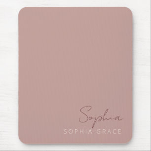 Modern Personalized Handwritten Script Dusty Rose Mouse Pad