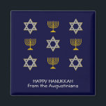 Modern Personalized Hanukkah Magnet<br><div class="desc">Modern HAPPY HANUKKAH magnet, showing faux gold and silver STAR OF DAVID and MENORAH in a tiled pattern. Text reads HAPPY HANUKKAH with a placeholder name, and is CUSTOMIZABLE, so you can PERSONALIZE it by adding your name or other text. Ideal for Hanukkah celebrations, and with customization can be suitable...</div>